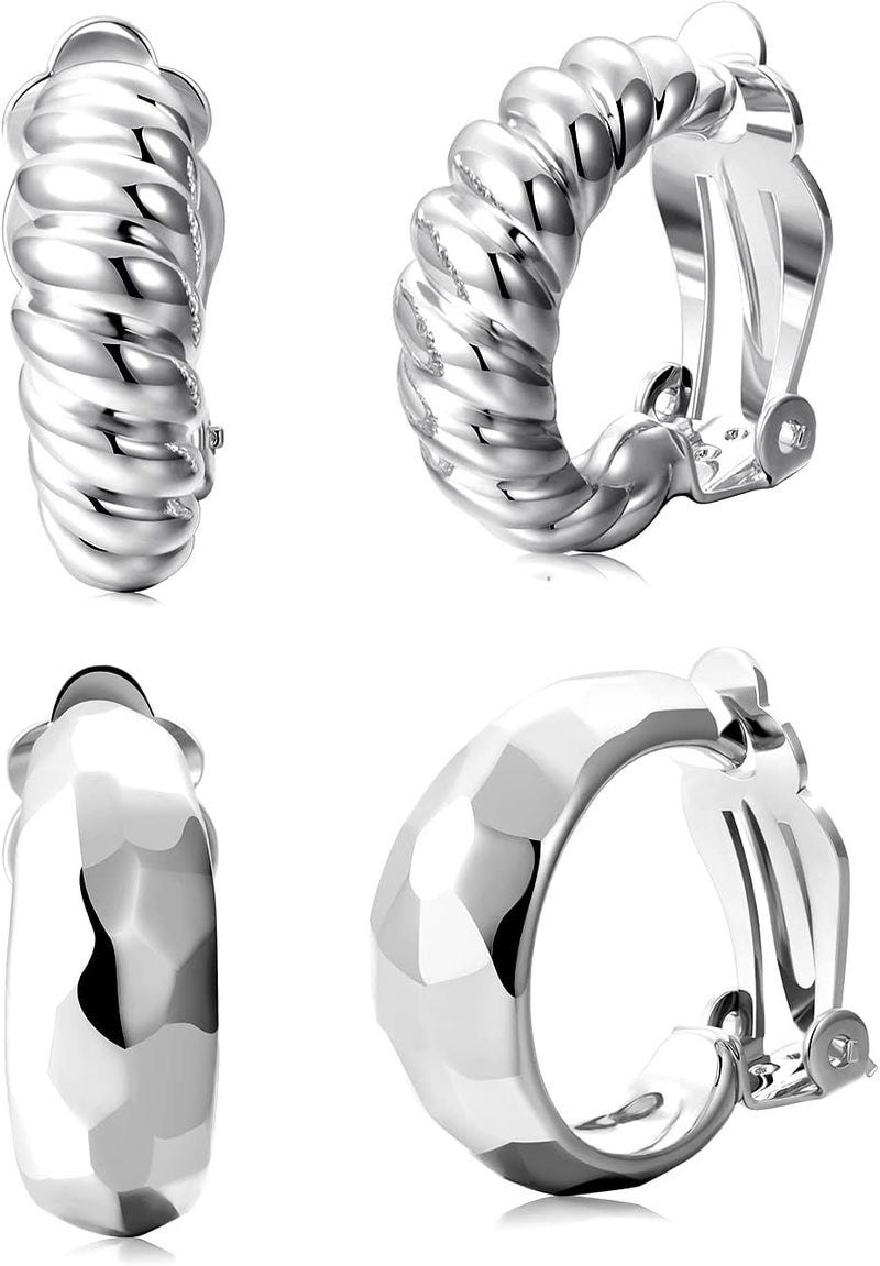 AllenCOCO Clip on Earrings Women, 14K Gold Hoop Clip-On Earrings for Women, Hypoallergenic Non Pierced Croissant Earrings - Image 1